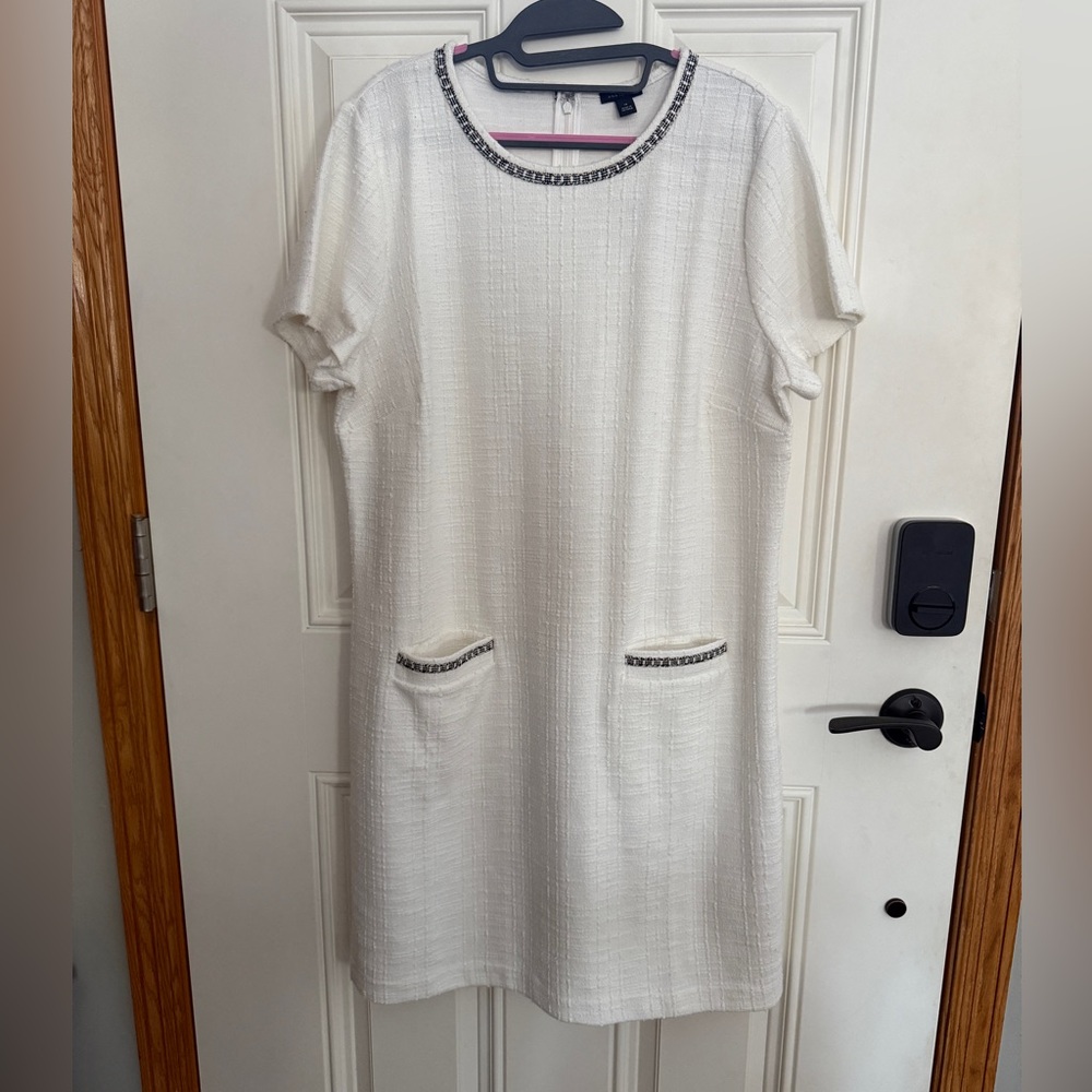 Ann Taylor White Dress with Embellished Trim